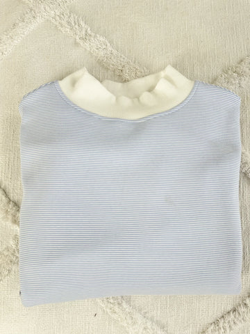 Mini Striped Mockneck Sweatshirt in Blue and White for Effortless Layering