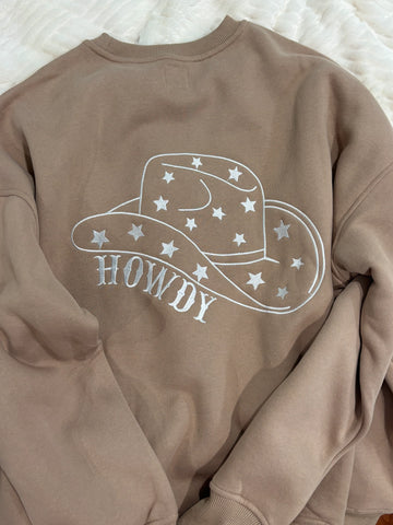 Cozy Embroidered Sweatshirt with Playful Cappuccino Howdy Design