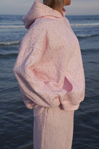 Blush Pink Floral Hoodie with Ditsy Blue Blooms for Cozy Everyday Style