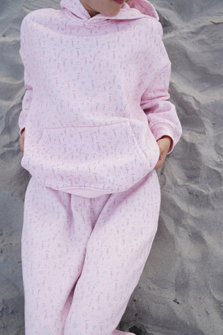 Blush Pink Floral Hoodie with Ditsy Blue Blooms for Cozy Everyday Style