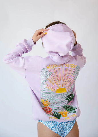 Ocean-Inspired Embroidered Hoodie in Dreamy Purple | Cozy & Conscious