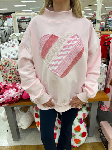 Soft Pink Heart Mockneck Sweatshirt for Cozy Everyday Outfits