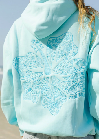 Aquamarine Hawaiian Hibiscus Hoodie for Cozy Island Vibes