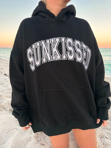 Black Embroidered Varsity Hoodie with Sun-Kissed Style