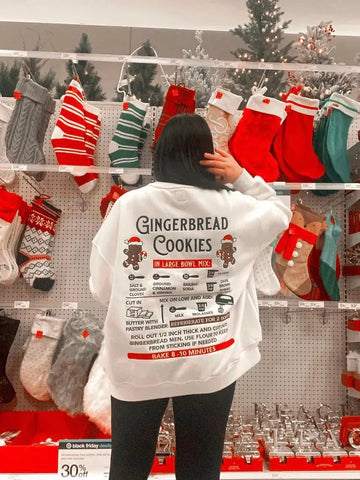 Ivory Gingerbread Recipe Embroidered Christmas Sweatshirt | Cozy Holiday Style