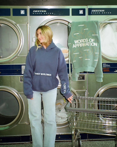 Oversized Blue Hoodie with Inspirational Words of Affirmation for Cozy Everyday Style