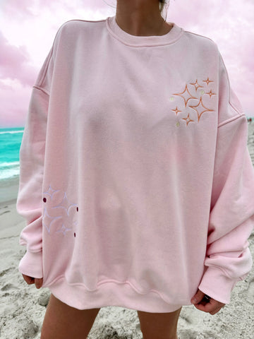 Cozy Embroidered Sunset Sweatshirt in Soft Pink for Everyday Comfort