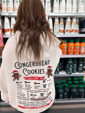 Cozy Ivory Hoodie with Gingerbread Recipe Embroidery for Christmas