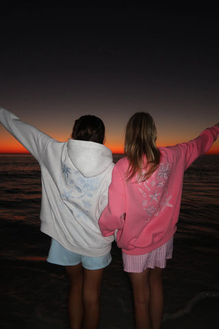 Tropical Embroidered Sweatshirt in Blooming Hibiscus Pink