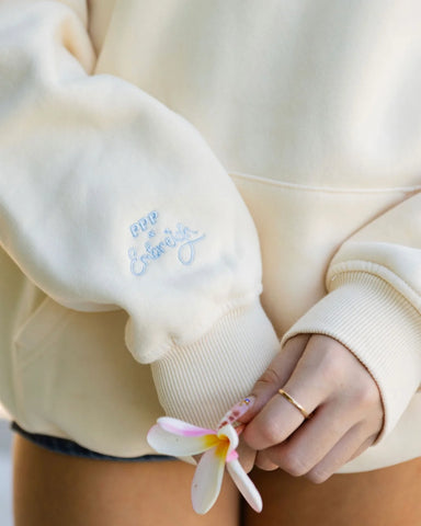 Sand Hoodie with Live in the Moment Embroidery for Everyday Inspiration