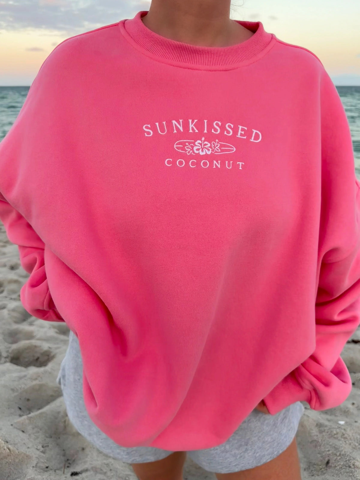 Hibiscus Pink Embroidered Sweatshirt for Effortless Everyday Style