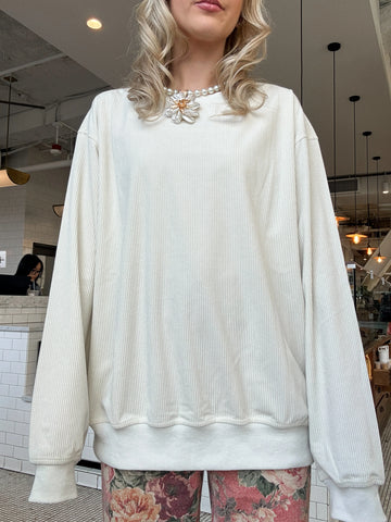 Ivory Corduroy Sweatshirt with Plush Lining for Cozy Everyday Style