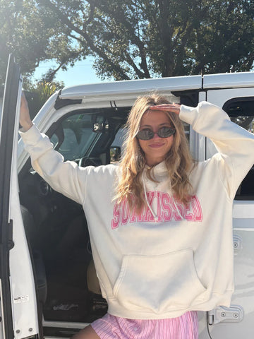 Ivory and Pink Varsity Embroidered Hoodie for Effortless Street Style