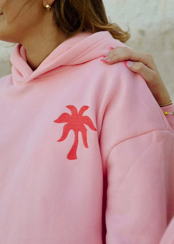 Pink Embroidered Hoodie with Inspirational Wave Design for Everyday Comfort