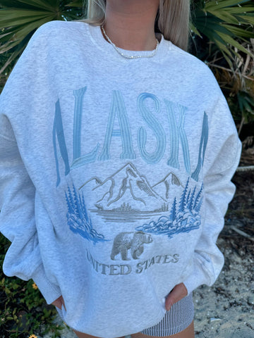 Pearl Grey Sweatshirt with Intricate Alaska Embroidery for Cozy Everyday Style
