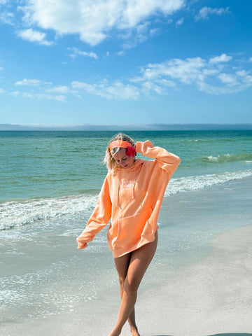 Vibrant Sherbet Orange Embroidered Hoodie for Effortless Street Style