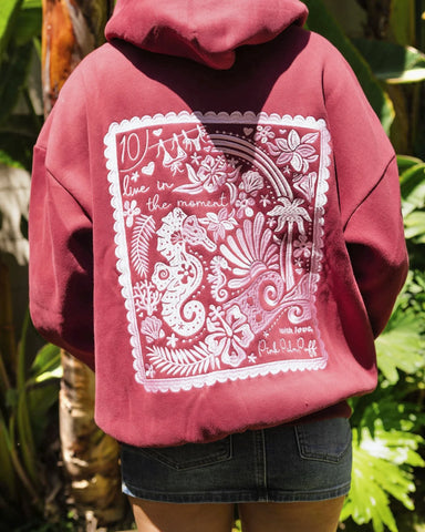 Cherry Red Hoodie with Live in the Moment Embroidery for Everyday Inspiration