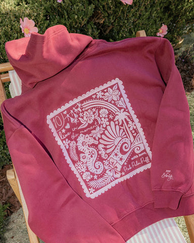 Cherry Red Hoodie with Live in the Moment Embroidery for Everyday Inspiration