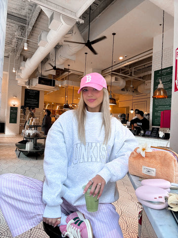 Pearl Grey Mockneck Sweatshirt with Embroidered Varsity Style