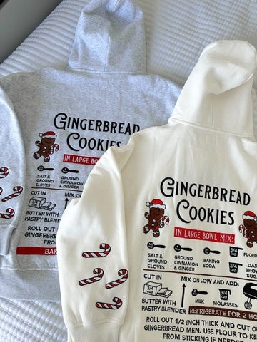 Pearl Grey Cozy Hoodie with Festive Gingerbread Recipe Embroidery