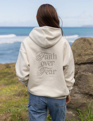 Taupe Faith Over Fear Hoodie | Cozy Unisex Streetwear with Inspirational Quote