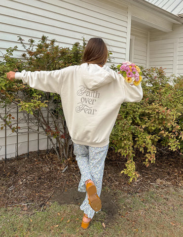 Taupe Faith Over Fear Hoodie | Cozy Unisex Streetwear with Inspirational Quote