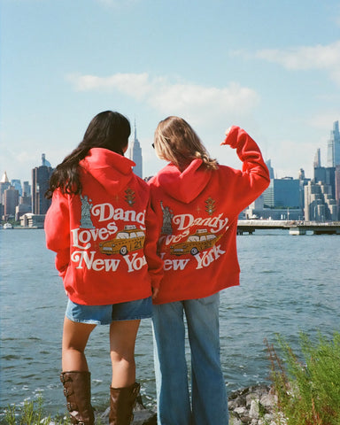 Oversized Red Hoodie with Embroidered NYC Detail for Everyday Luxury