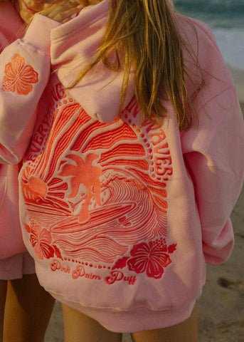 Pink Embroidered Hoodie with Inspirational Wave Design for Everyday Comfort
