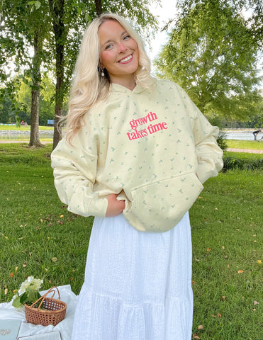 Butter Yellow Floral Print Hoodie for Everyday Inspiration and Comfort