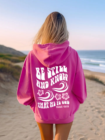 Be Still And Know Hoodie | Beachy Christian Surf Style with Hibiscus Print