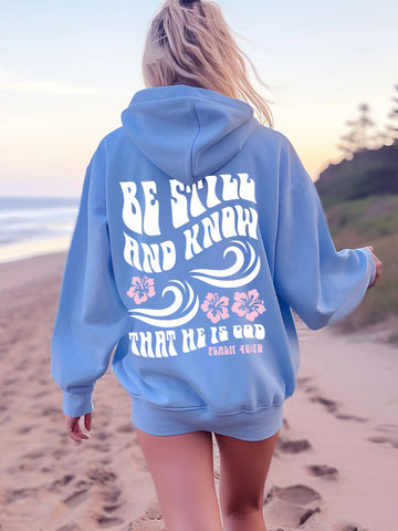 Be Still And Know Hoodie | Beachy Christian Surf Style with Hibiscus Print