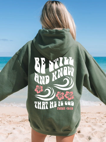 Be Still And Know Hoodie | Beachy Christian Surf Style with Hibiscus Print