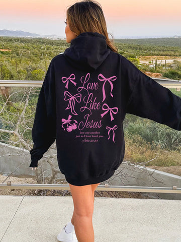Coquette Bows Hoodie in Girly Pink with Inspirational Love Message