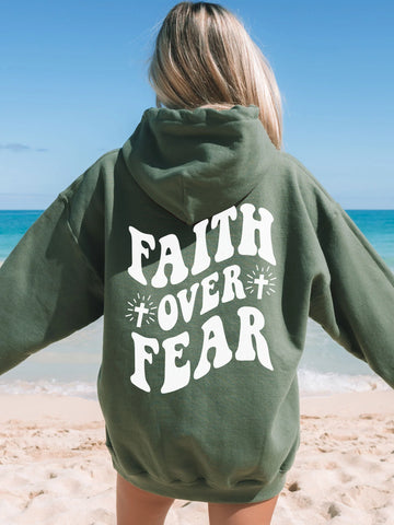 Double Sided Faith Over Fear Hoodie for Inspirational Everyday Style