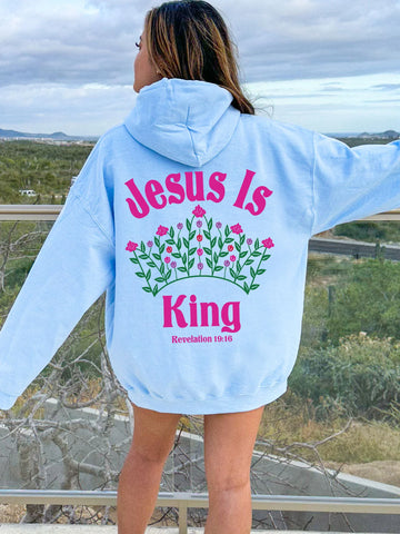 Floral Crown Christian Hoodie with Jesus Is King Design