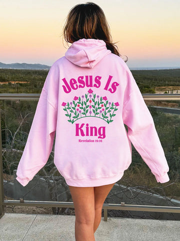 Floral Crown Christian Hoodie with Jesus Is King Design