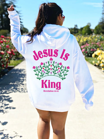 Floral Crown Christian Hoodie with Jesus Is King Design