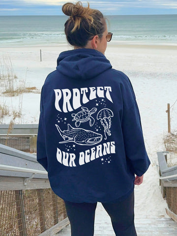 Ocean Conservation Hoodie with Sea Animals for Everyday Beachy Style