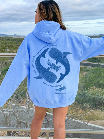 Christian Whale Shark Hoodie with Inspirational Bible Verse Isaiah 43:2