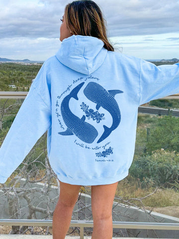 Christian Whale Shark Hoodie with Inspirational Bible Verse Isaiah 43:2