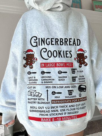 Pearl Grey Cozy Hoodie with Festive Gingerbread Recipe Embroidery