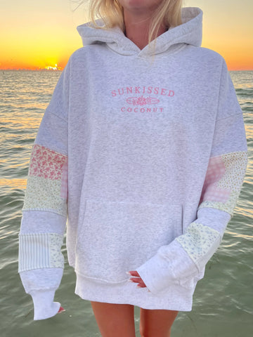 Pastel Quilted Hoodie with Delicate Embroidery for a Dreamy Look