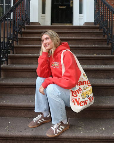 Oversized Red Hoodie with Embroidered NYC Detail for Everyday Luxury