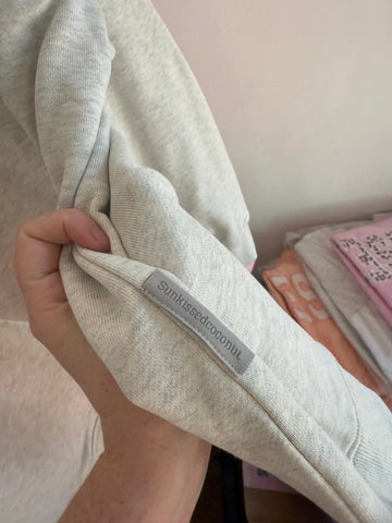 Oversized Oat Milk Grey Sweatshirt with Sun Kissed Embroidery | Cozy Cotton Mockneck