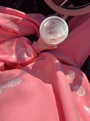 Tropical Embroidered Sweatshirt in Blooming Hibiscus Pink