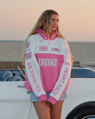 Oversized Pink Hoodie with Faux Suede Patchwork for Effortless Street Style