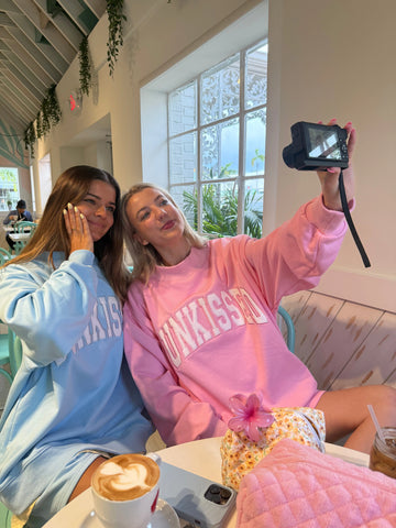 Pink Varsity Sunkissed Embroidered Mockneck Sweatshirt in Cozy 100% Cotton