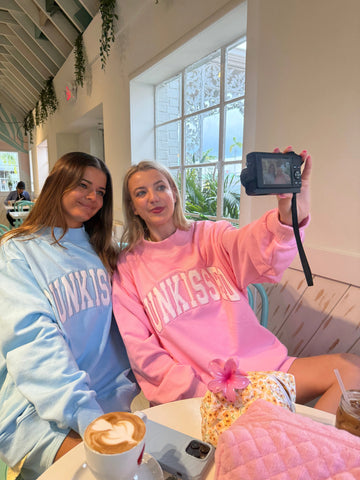 Pink Varsity Sunkissed Embroidered Mockneck Sweatshirt in Cozy 100% Cotton