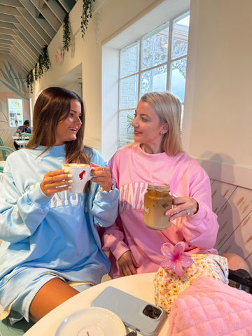 Pink Varsity Sunkissed Embroidered Mockneck Sweatshirt in Cozy 100% Cotton