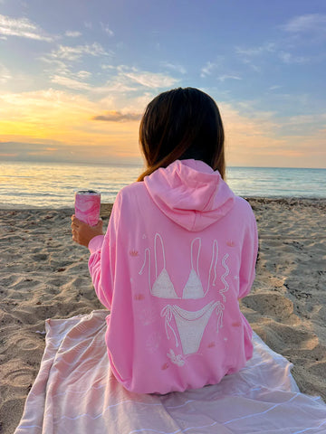 Oversized Pink Beaded Hoodie for Effortless Beachside Style